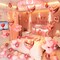 Anniversary Decorations – Pink Banner, Heart Balloons, Hanging Hearts & Rose Petals (Pink-2)